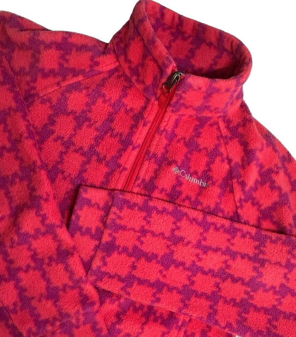 Columbia Fleece Winter Jacket Girls Medium Full Zip Pink Purple Houndstooth